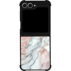 Coque Samsung Galaxy Z Flip6 - Silicone rigide noir Marbre Rose Lumineux