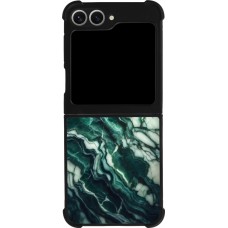 Coque Samsung Galaxy Z Flip6 - Silicone rigide noir Marbre vert majestueux