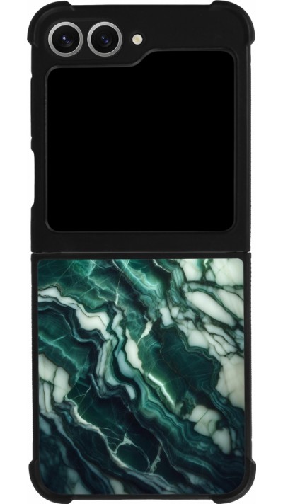 Coque Samsung Galaxy Z Flip6 - Silicone rigide noir Marbre vert majestueux
