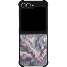 Coque Samsung Galaxy Z Flip6 - Silicone rigide noir Marbre violette argentée