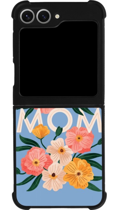 Coque Samsung Galaxy Z Flip6 - Silicone rigide noir Mom 2026 Flowers