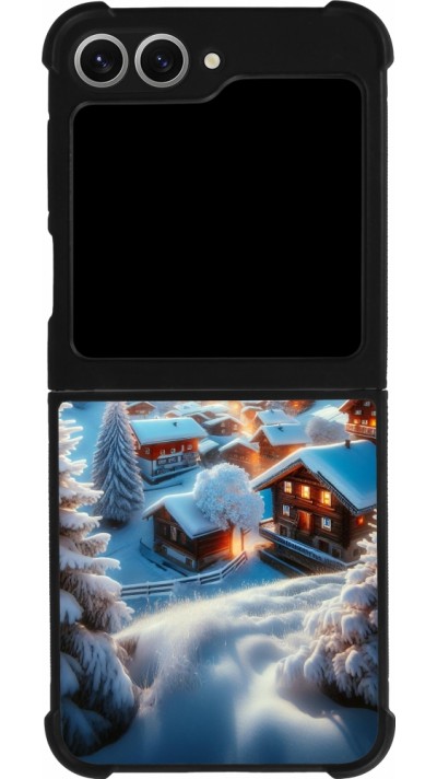 Coque Samsung Galaxy Z Flip6 - Silicone rigide noir Mont Neige Lumière