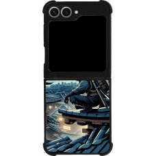 Coque Samsung Galaxy Z Flip6 - Silicone rigide noir Ninja sous la lune