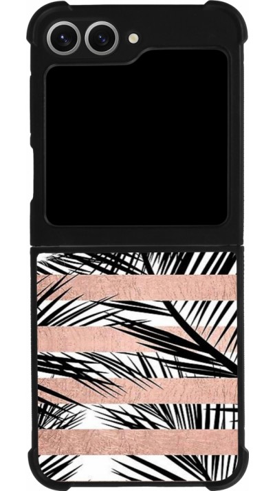 Coque Samsung Galaxy Z Flip6 - Silicone rigide noir Palm trees gold stripes