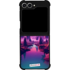 Coque Samsung Galaxy Z Flip6 - Silicone rigide noir Paysage Violet-Rose