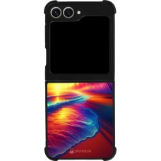 Coque Samsung Galaxy Z Flip6 - Silicone rigide noir Plage coucher soleil flashy