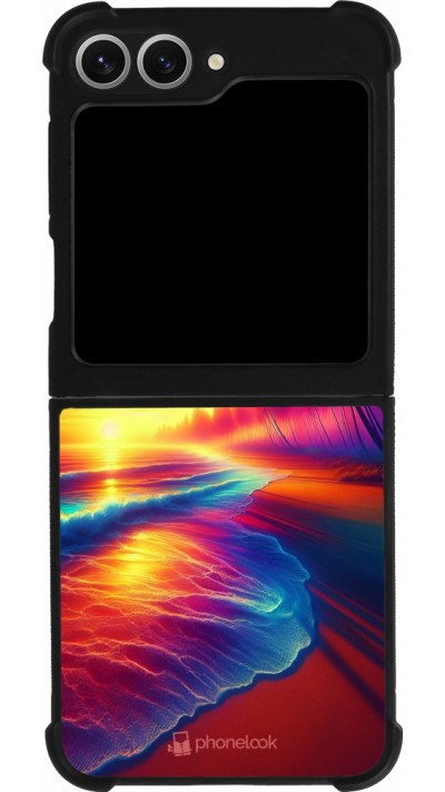 Coque Samsung Galaxy Z Flip6 - Silicone rigide noir Plage coucher soleil flashy