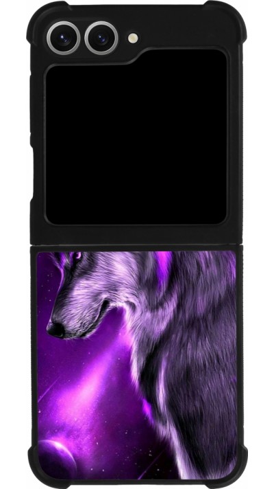 Coque Samsung Galaxy Z Flip6 - Silicone rigide noir Purple Sky Wolf
