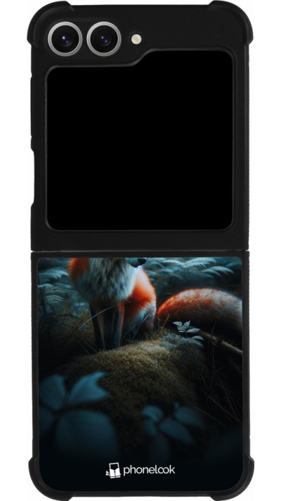 Coque Samsung Galaxy Z Flip6 - Silicone rigide noir Renard lune forêt