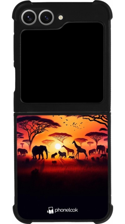 Coque Samsung Galaxy Z Flip6 - Silicone rigide noir Safari sunset wildlife