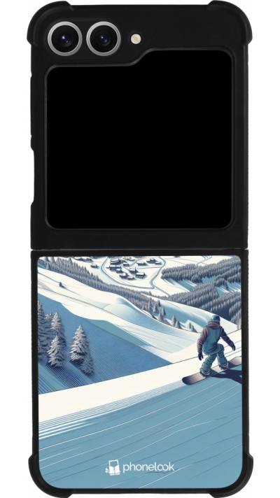 Coque Samsung Galaxy Z Flip6 - Silicone rigide noir Snowboarder Montagne