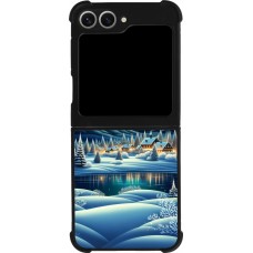 Samsung Galaxy Z Flip6 Case Hülle - Silikon schwarz Verschneites Bergdorf am See in der Nacht