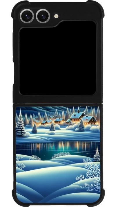 Coque Samsung Galaxy Z Flip6 - Silicone rigide noir Snowy Mountain Village Lake night