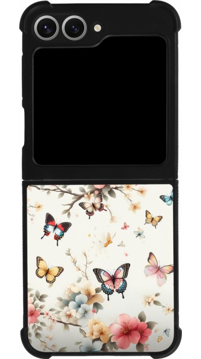Coque Samsung Galaxy Z Flip6 - Silicone rigide noir Spring 25 Papillons Légers