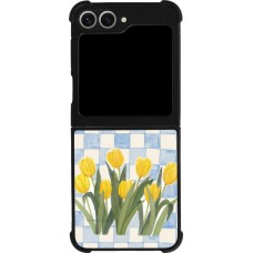 Coque Samsung Galaxy Z Flip6 - Silicone rigide noir Blue vichy tulips Spring 2026