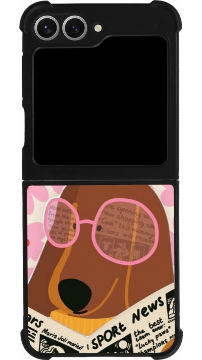 Coque Samsung Galaxy Z Flip6 - Silicone rigide noir Dog with newspaper Spring 2026