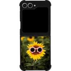Coque Samsung Galaxy Z Flip6 - Silicone rigide noir Sunflower with glasses Spring 2026