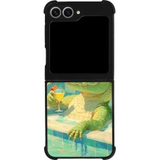 Coque Samsung Galaxy Z Flip6 - Silicone rigide noir Crocodile in the swimming pool Summer 2026