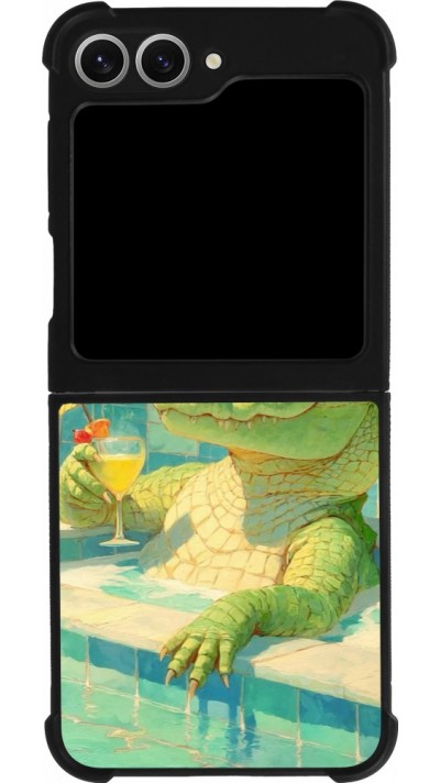 Coque Samsung Galaxy Z Flip6 - Silicone rigide noir Crocodile in the swimming pool Summer 2026