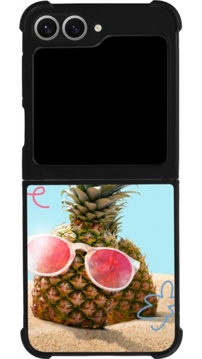 Coque Samsung Galaxy Z Flip6 - Silicone rigide noir Pineapple with glasses Summer 2026