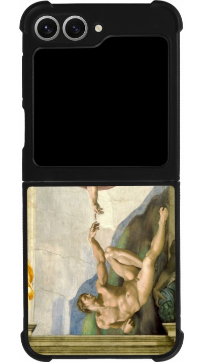 Coque Samsung Galaxy Z Flip6 - Silicone rigide noir Tableau art - La Création d’Adam - Michel-Ange