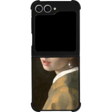 Coque Samsung Galaxy Z Flip6 - Silicone rigide noir Tableau art - La Jeune fille à la perle - Johannes Vermeer