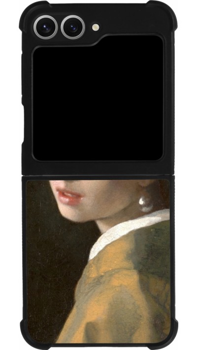 Coque Samsung Galaxy Z Flip6 - Silicone rigide noir Tableau art - La Jeune fille à la perle - Johannes Vermeer