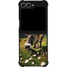 Coque Samsung Galaxy Z Flip6 - Silicone rigide noir Vache montagne Valais