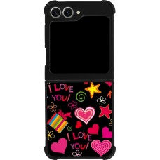 Coque Samsung Galaxy Z Flip6 - Silicone rigide noir Valentine 2023 love symbols