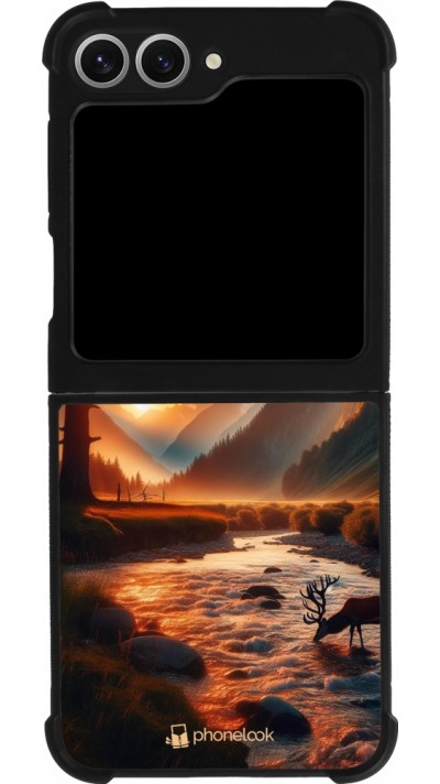 Coque Samsung Galaxy Z Flip6 - Silicone rigide noir Valley Sunset Deer Tree
