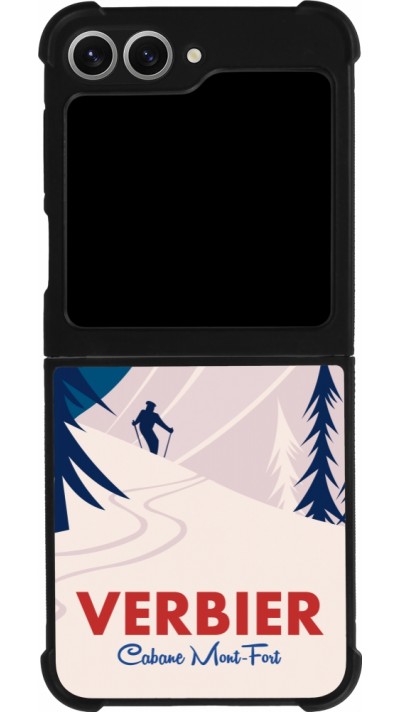 Coque Samsung Galaxy Z Flip6 - Silicone rigide noir Verbier Cabane Mont-Fort