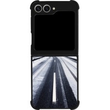 Coque Samsung Galaxy Z Flip6 - Silicone rigide noir Winter 22 Snowy Road