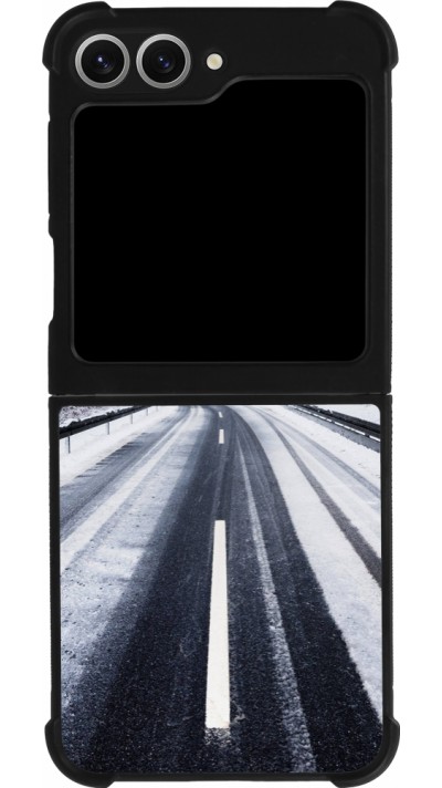 Coque Samsung Galaxy Z Flip6 - Silicone rigide noir Winter 22 Snowy Road