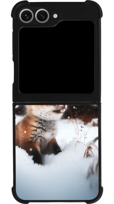 Coque Samsung Galaxy Z Flip6 - Silicone rigide noir Noël 2023 Renardeau sapin