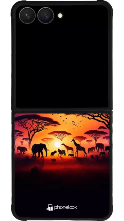 Coque Samsung Galaxy Z Flip7 - Silicone rigide noir Safari sunset wildlife