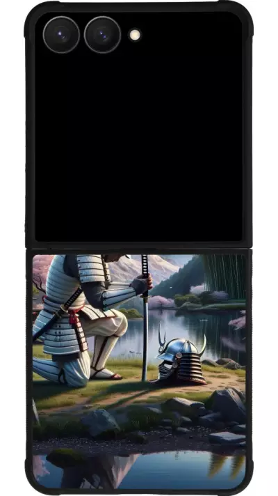 Coque Samsung Galaxy Z Flip7 - Silicone rigide noir Samurai Katana Lune