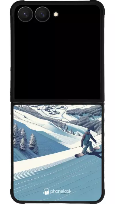 Coque Samsung Galaxy Z Flip7 - Silicone rigide noir Snowboarder Montagne