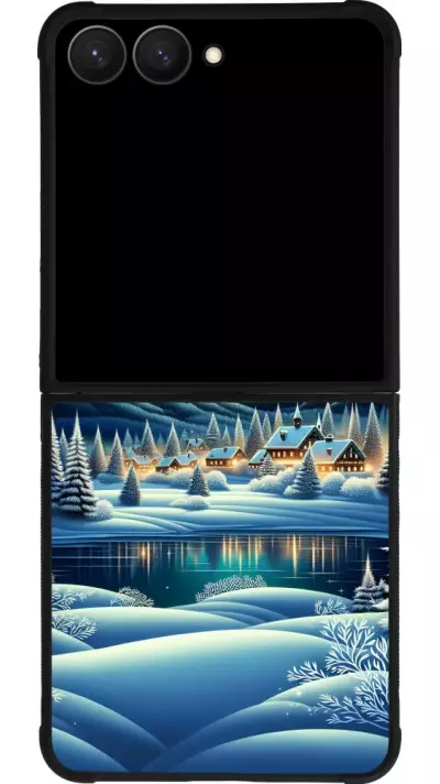 Coque Samsung Galaxy Z Flip7 - Silicone rigide noir Snowy Mountain Village Lake night