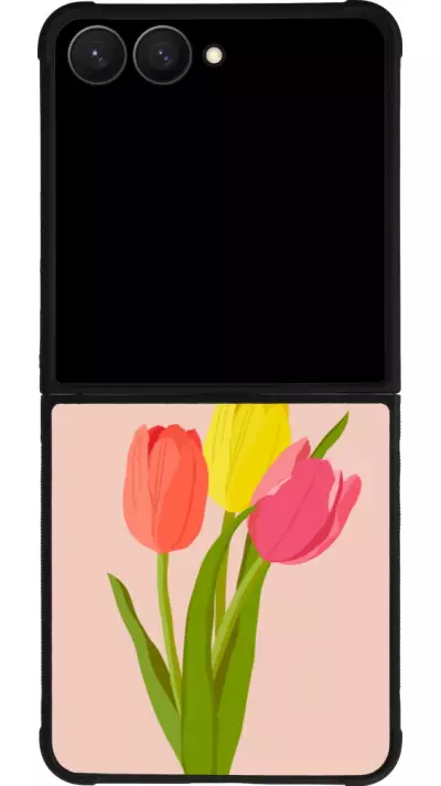 Coque Samsung Galaxy Z Flip7 - Silicone rigide noir Spring 23 tulip trio