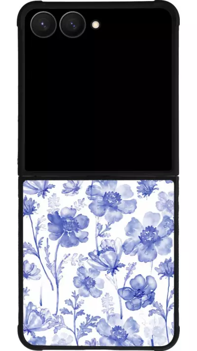 Coque Samsung Galaxy Z Flip7 - Silicone rigide noir Spring 23 watercolor blue flowers