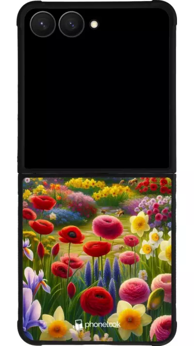 Coque Samsung Galaxy Z Flip7 - Silicone rigide noir Spring 25 Bouquet printemps