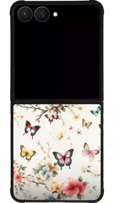 Coque Samsung Galaxy Z Flip7 - Silicone rigide noir Spring 25 Papillons Légers
