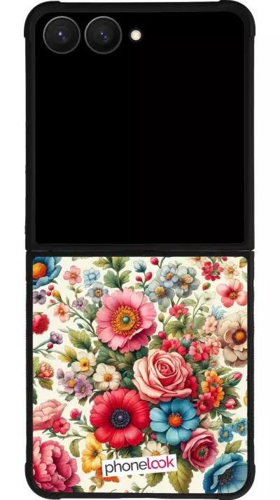 Coque Samsung Galaxy Z Flip7 - Silicone rigide noir Spring 25 printemps fleuri
