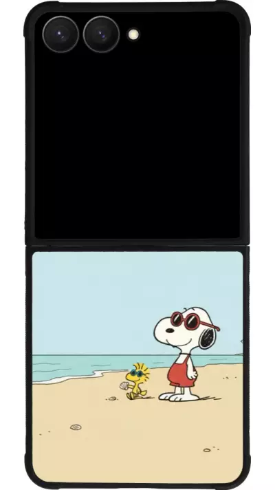 Coque Samsung Galaxy Z Flip7 - Silicone rigide noir Snoopy on the beach Summer 2026