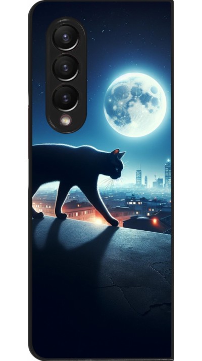 Coque Samsung Galaxy Z Fold3 5G - Chat noir sous la pleine lune