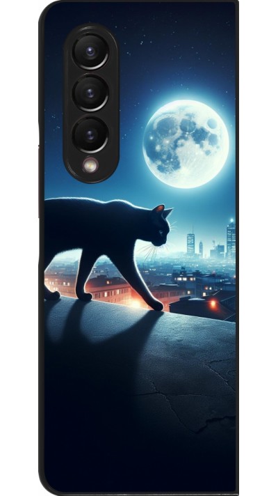 Coque Samsung Galaxy Z Fold4 - Chat noir sous la pleine lune