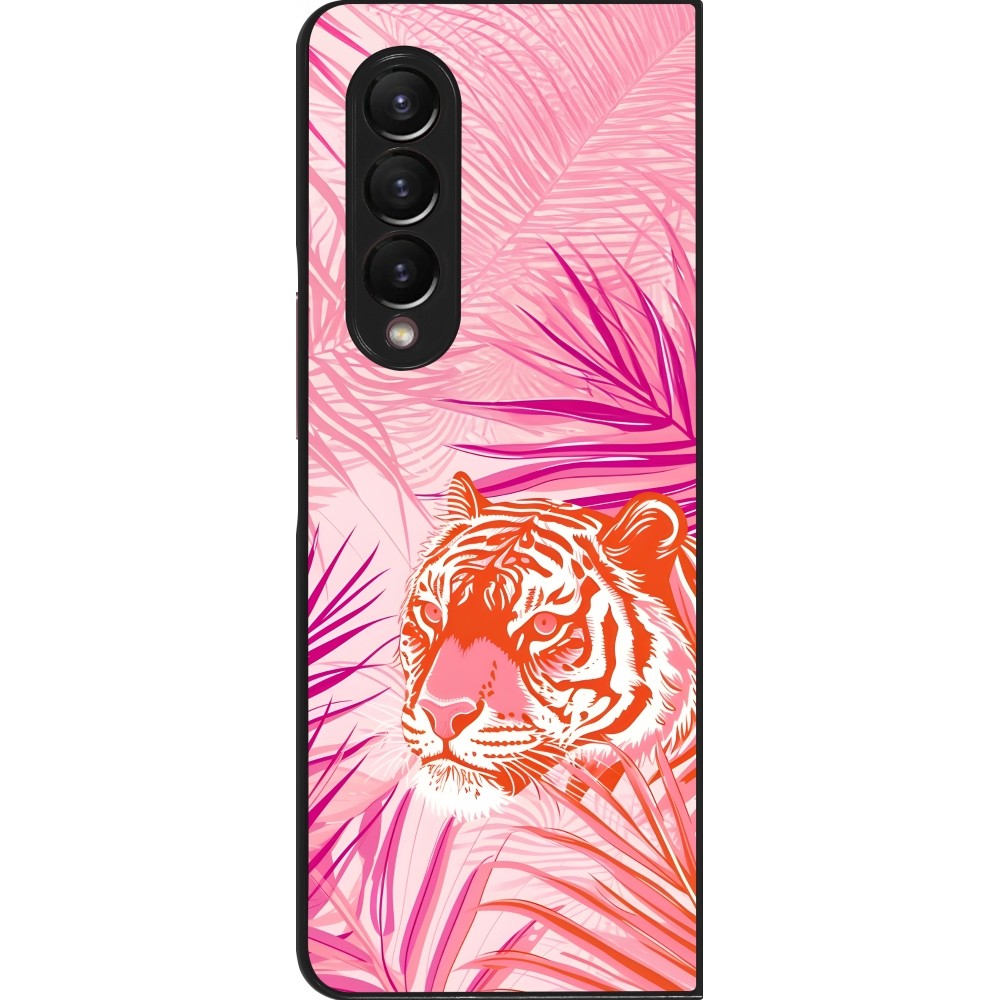 Coque Samsung Galaxy Z Fold4 - Tigre palmiers roses