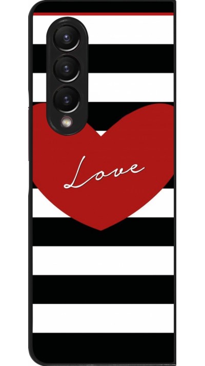 Coque Samsung Galaxy Z Fold4 - Valentine 2023 heart black and white lines