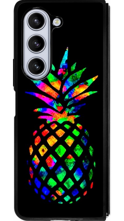 Coque Samsung Galaxy Z Fold5 - Silicone rigide noir Ananas Multi-colors