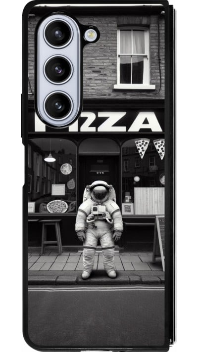 Coque Samsung Galaxy Z Fold5 - Silicone rigide noir Astronaute devant une Pizzeria